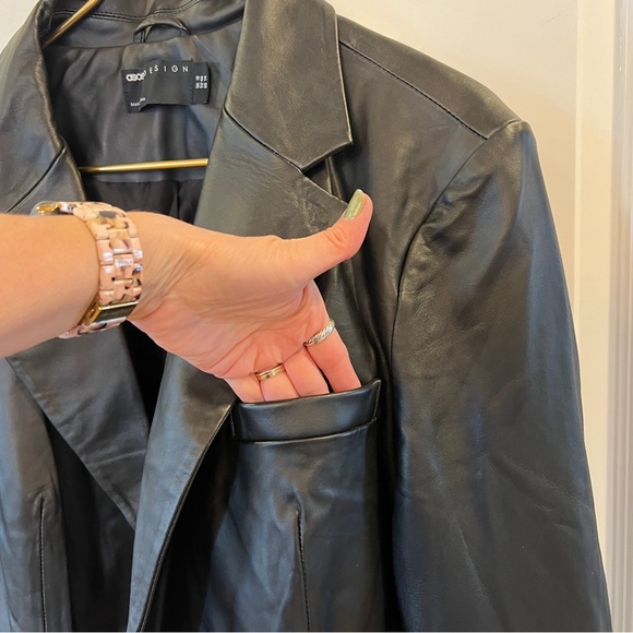 ASOS Design NWT Geuine Black Leather Trench Jacket - Picture 7 of 15